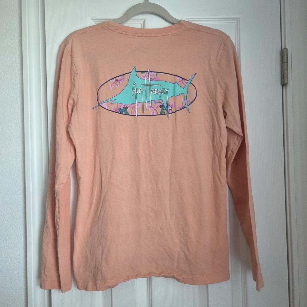 Guy Harvey Long Sleeve Shirt L Peach Coral Graphic Fishing Coastal Gorpcore